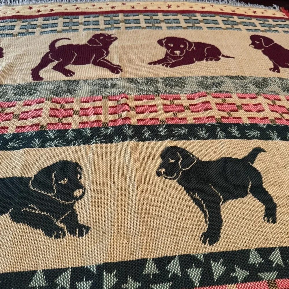 Dog Puppies Pattern Blanket Multicolor Tapestry  Soft w/ Fringe